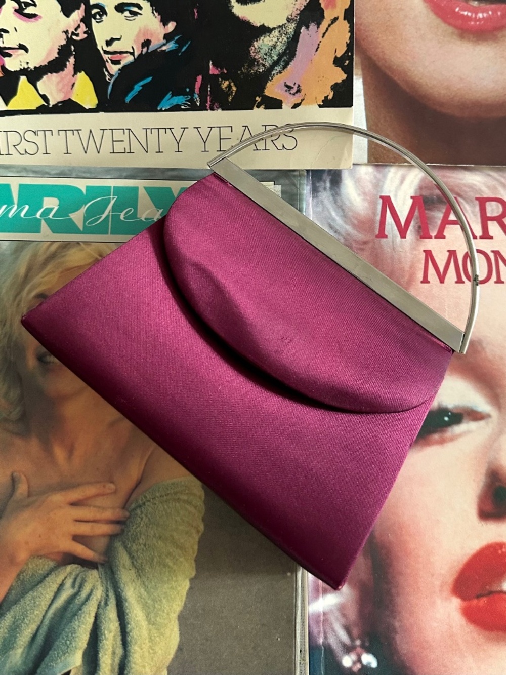 Vintage La Regale Burgundy Satin Evening Bag Silver Handle Formal Clutch
